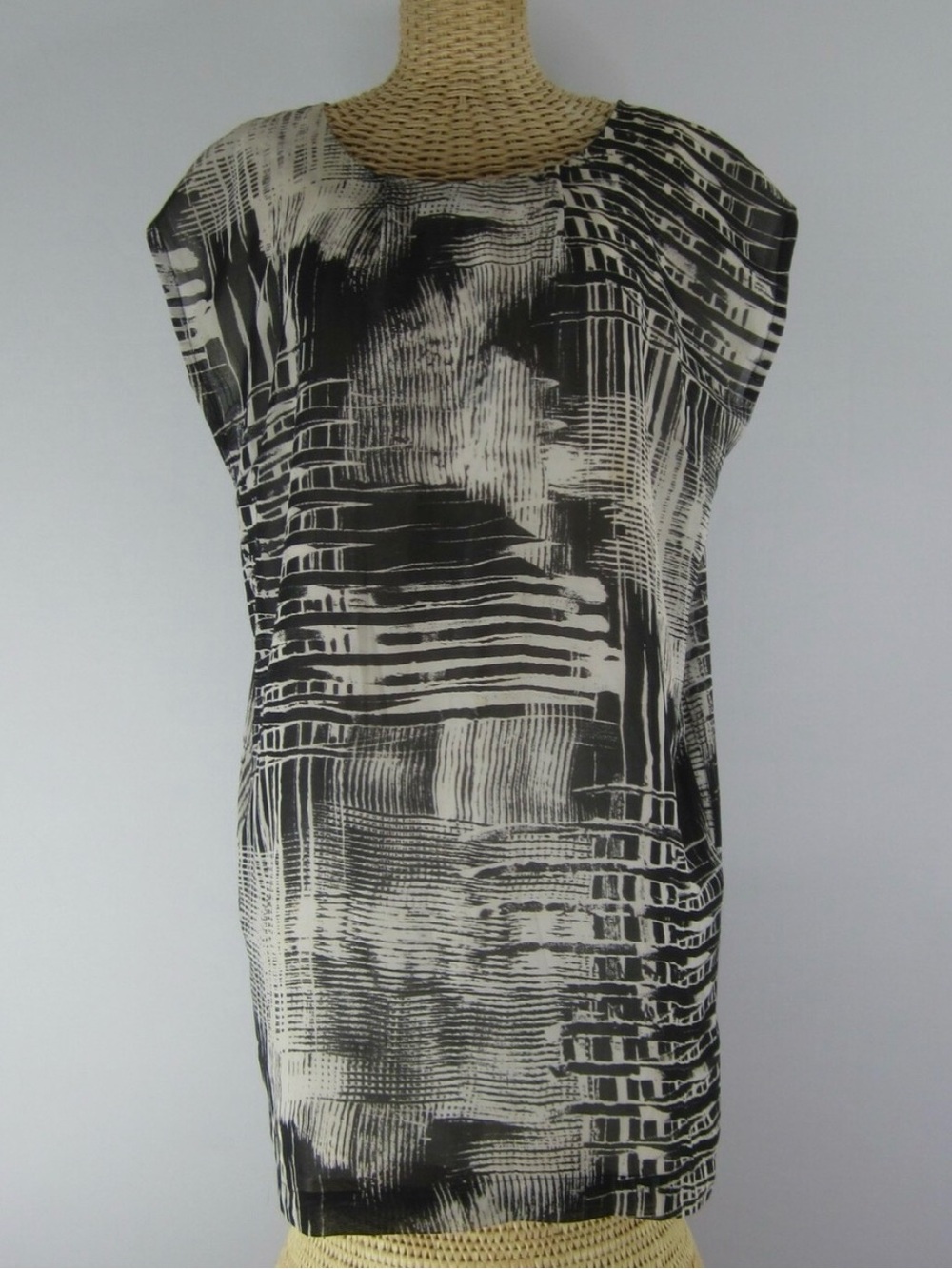 Won Hundred Womens US 6 EU 36 Designer Black Ivory Cap Sleeve Tunic Dress Top